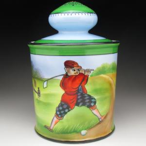 オールドノリタケ ゴルフ風景絵 葉巻入れ ヒュミドール 蓋物