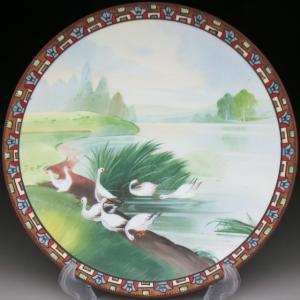 【希少】オールドノリタケ 約２５．５㎝ 手描き 猟犬図 プレート 皿 ノリタケ NORITAKE 日本陶器会社 西原比呂志デザイン 春の風 絵皿 径