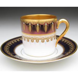 コウルドン 藍縁金彩花絵 カップ＆ソーサー アンティーク 1905年 (b