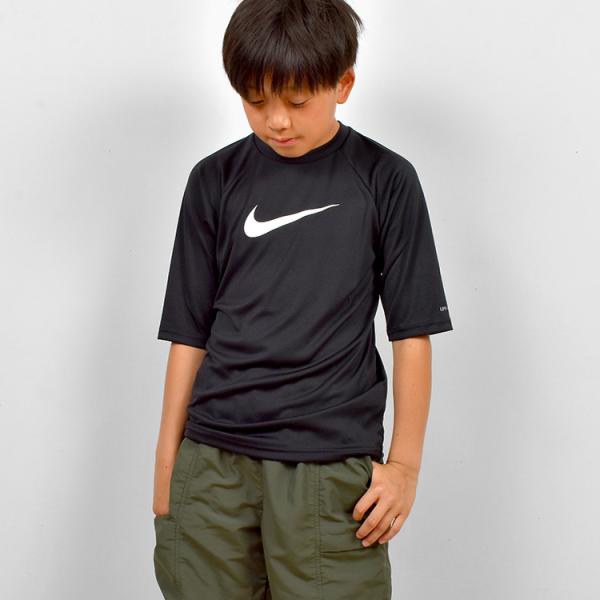 ラッシュガード キッズ フードなし 半袖 黒 NIKE ナイキ 子供 130 140 150 160...