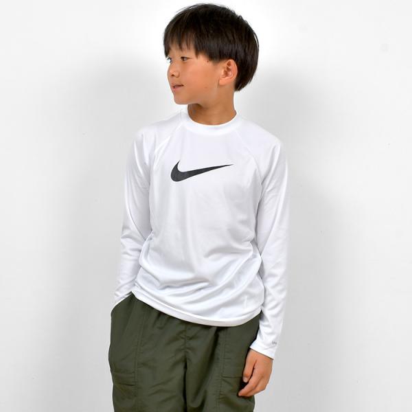 ラッシュガード キッズ フードなし 長袖 かぶり ナイキ NIKE 子供 白 Tシャツ 水着 130...