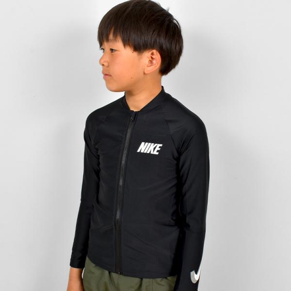 ラッシュガード 子供 長袖 フードなし キッズ NIKE ナイキ 黒 ジップアップ 水着 130 1...