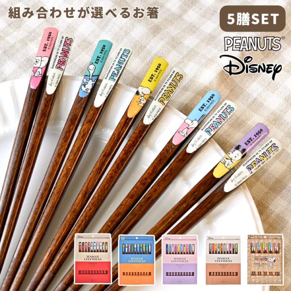 箸 5膳セット スヌーピー ディズニー ミッキー ミニー アナ雪 ドナルド プリンセス トイストーリ...