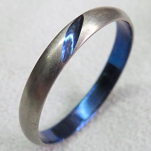 純チタンの指輪（1本：受注生産）甲丸 艶消 1Line＆in Blue