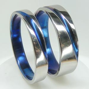 純チタン結婚指輪：1Line＆in Blue：2本セット 金属アレルギーフリー ストレスフリー ハンドメイド鍛造