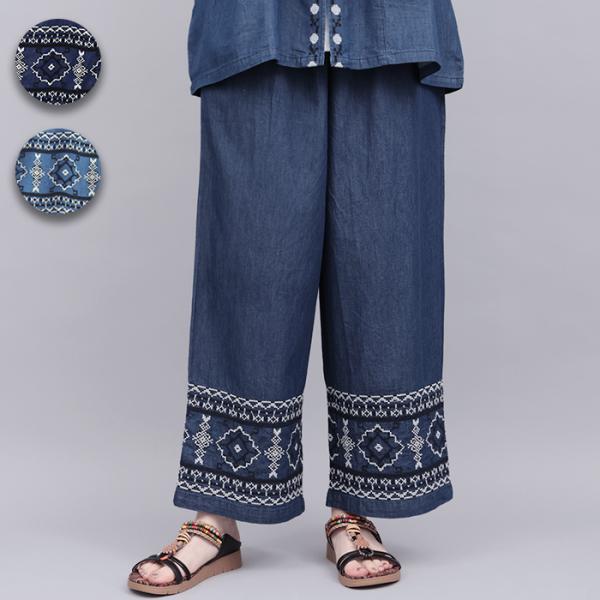 Shanti Shanti デニム刺繍パンツ【WEB限定】 ／ イージーパンツ ワイドパンツ ロング...