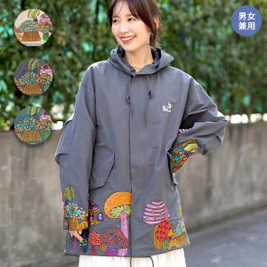 go slow caravan コットンナイロンパネル刺繍モッズコート【WEB限定】 ／ ジャケット アウター 上着  レディース ユニセックス 春 秋 刺繍 カラフル キノコ ns｜titicaca-y