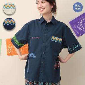 go slow caravan 綿麻色々刺繍＆プリントシャツ【WEB限定】 ／  シャツ 羽織り ハオリ男女兼用 春 夏 半袖 前あき 刺繍 幾何学 レディース メンズ ns｜titicaca-y