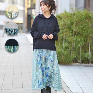 ドッキングワンピース ロングワンピース マキシ丈 フード付ワンピース レディース 秋 冬 長袖 裏毛 フーディー 無地 柄 ドッキングパーカーワンピース ksjba060