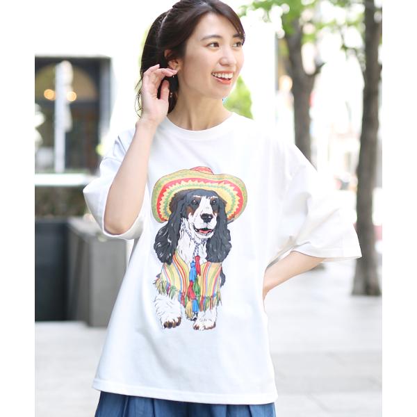 天竺ドッグプリントTシャツ ／ カットソー 半袖 M/L アニマル 動物 ユニセックス トップス オ...