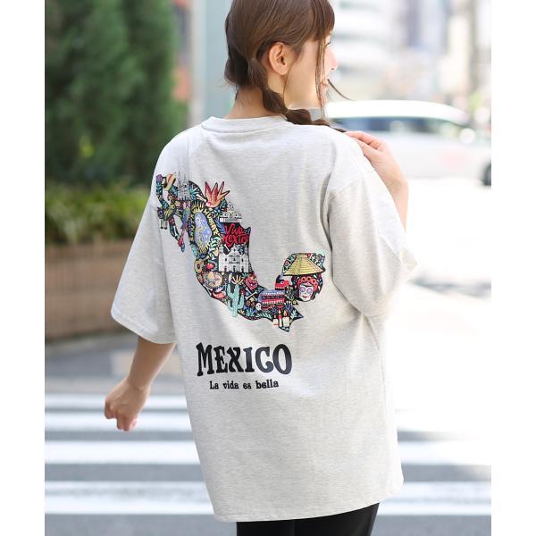 メキシコマップバックプリントTシャツ ／  カットソー ユニセックス 半袖 クルーネック カラフル ...