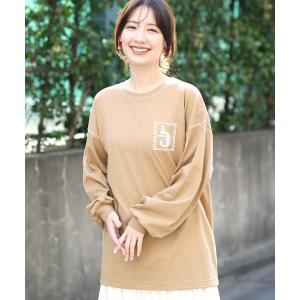 カラーステッチ刺繍ロングTシャツ / カットソ...の詳細画像4