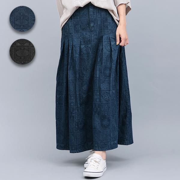 アディレプリントデニムスカート ／ ロングスカート デニム 秋冬春 ブラック インディゴ  マキシ ...
