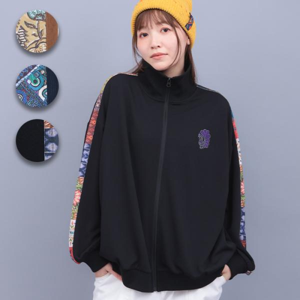 ファブリックプリント&amp;ブラックジャケット ／ コート ジャケット アウター 上着 羽織 ジャンパー ...