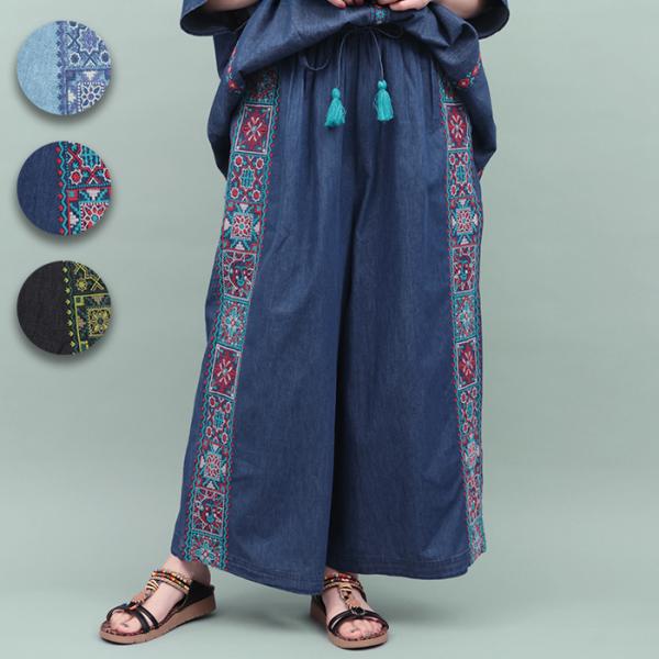 Rico ライトデニムメヒコタイル刺繍パンツ ／ パンツ ズボン ボトムス レディース 春 夏 大人...