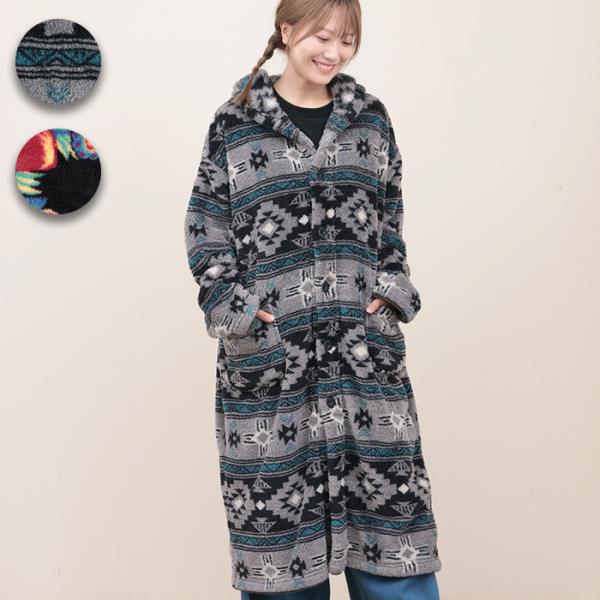 シエスタフード付きロングガウン ／ パジャマ ルームウェア ガウン ロングカーディガン フード付き ...