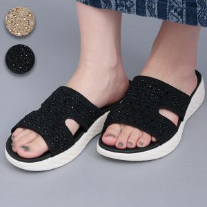 キラキラニットアッパーライトサンダル ／ コンフォートサンダル らくちん 軽量　シューズ 靴 くつ 履物 フラット ぺたんこ レディース 春 夏