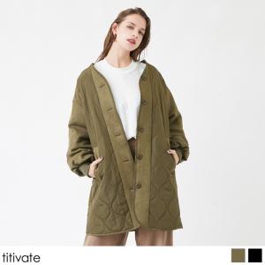 アウター レディース コート キルティング スエード 切替 膝丈 フェイクスエード×キルティングコート
