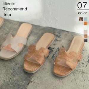 シューズ レディース サンダル フラット スクエア レザー ぺたんこ スリッパサンダル パイソン フラットスクエアサンダル