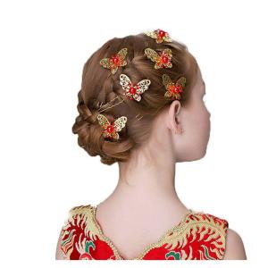 発表会 ヘアアクセサリ 子供 お蝶Uピン6本セット コーム蝶モチーフ 髪飾り ヘアピン かんざし ヘアコーム ヘッドドレス 子供ドレス 発表