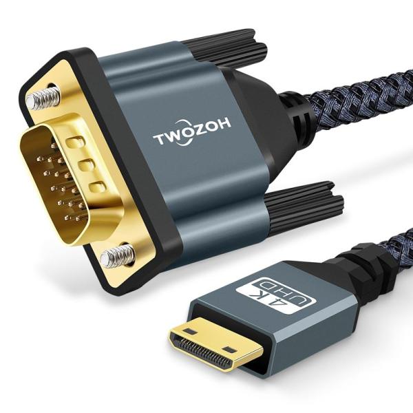 Twozoh Mini HDMI - VGAケーブル 1M 金メッキ 編組 Mini HDMI VG...