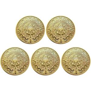 URUON マヤ文明 アステカカレンダー コイン メタル 記念 アートコイン 直径40mm (ゴールド) 5個入り