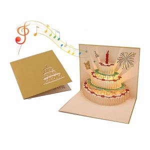 ケーキ 誕生日カード メロディカード ライト付き 3D 立体 バースデー カード ポップアップカード グリーティングカード メッセージカード｜tjd-shop