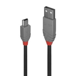 LINDY USB 2.0 TypeA/TypeB Miniケーブル、アントラライン、ブラック、0.2m(型番:36720)｜tjd-store