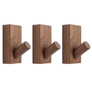 YOYAI 方柱形 ウォールフック 壁掛け フック 木製 ハンガー 玄関 キッチン 洗面所 3個セット (黒胡桃)｜tjd-store