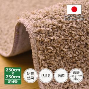 カーペット 250 やわらかシャギーラグ 洗える 日本製 ラグシャギー 250×250cm ベージュ 約4畳 辻川産業株式会社 Tsujikawa