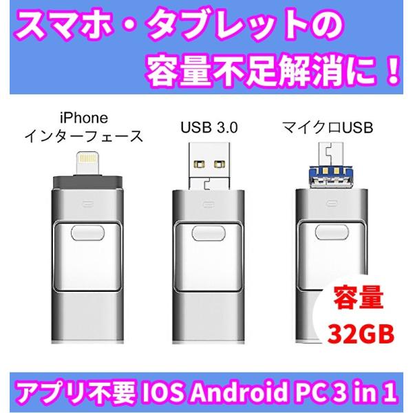 iPhone USBメモリ 32GB フラッシュドライブ OTGメモリー スライド式 データ転送 3...