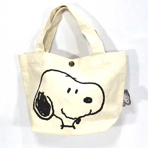スヌーピー  トートバッグ ミニ　ランチバッグ サブバッグ 手提げ・フェイス　ホワイト 0219-4...