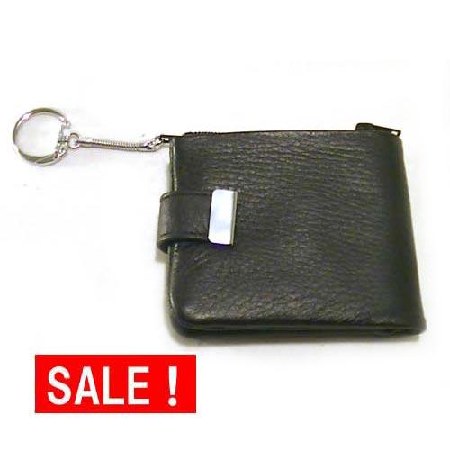 牛革製 お札が入る 小銭入れ コンケース　キーホルダー付 ブラック　（1980円⇒特価）　 0327...