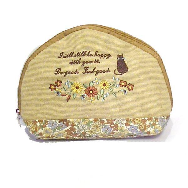 シェル型 花柄 化粧ポーチ・ベージュ　（1870円⇒特価）　 0413-05-1　プレゼント ギフト