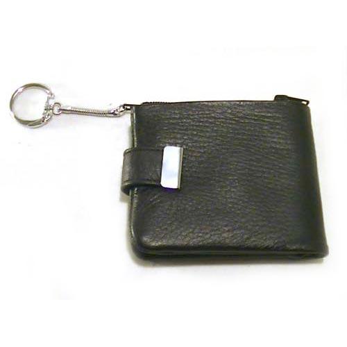牛革製 お札が入る 小銭入れ コンケース　キーホルダー付 ブラック 0427-02　プレゼント ギフ...