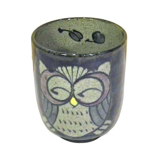 湯呑み 手描きふくろう フクロウ 青 ゆのみ 湯飲み 湯のみ　プレゼント ギフト 0614-38
