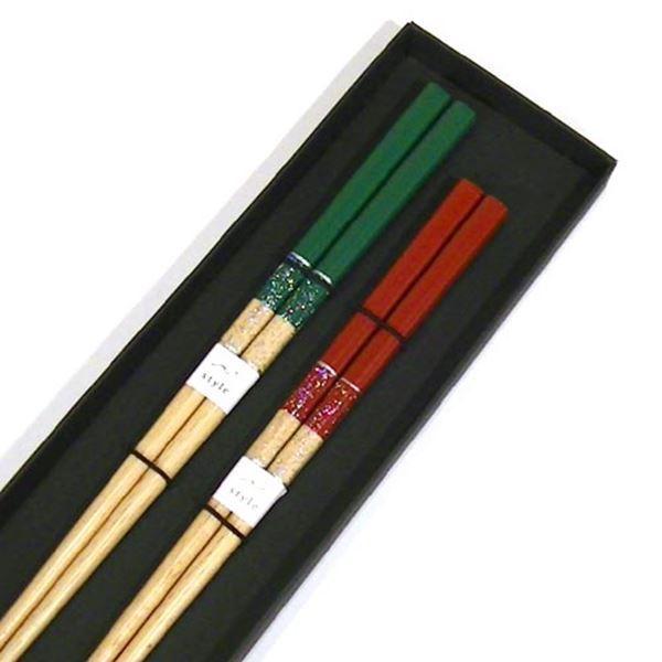 日本製 ペアのおはしギフト　抗菌 ペア箸セット 紙箱入り 夫婦箸・緑＆赤 0530-01　プレゼント...