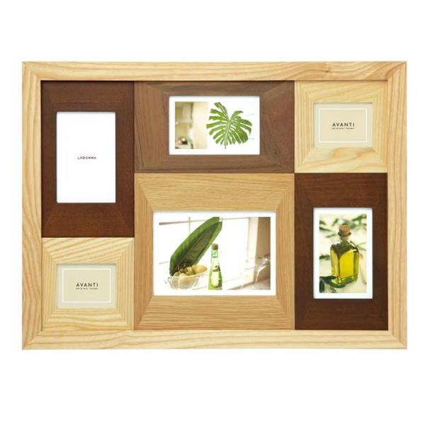 木製 写真立て　フォトフレーム  6窓 卓上 壁掛け両用 天然木 カラーウッド ナチュラル 0717...