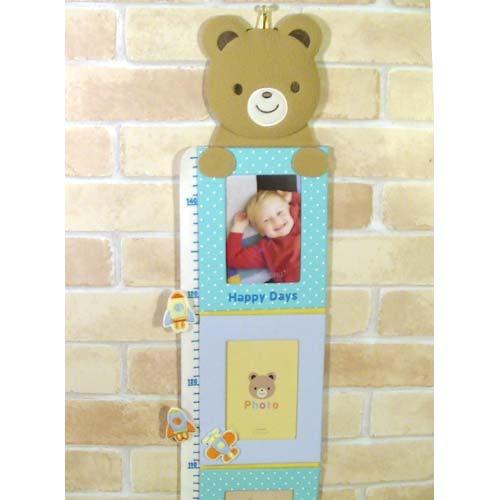 フォトフレーム付き身長計 ベビー  写真4枚飾れる ヌイグルミのくまさん 出産祝い 男の子 女の子 ...