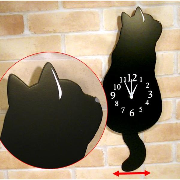 振り子時計 壁掛け時計 かわいい 黒猫　木製  秒針音なし おしゃれ かけ時計 1011-06　プレ...