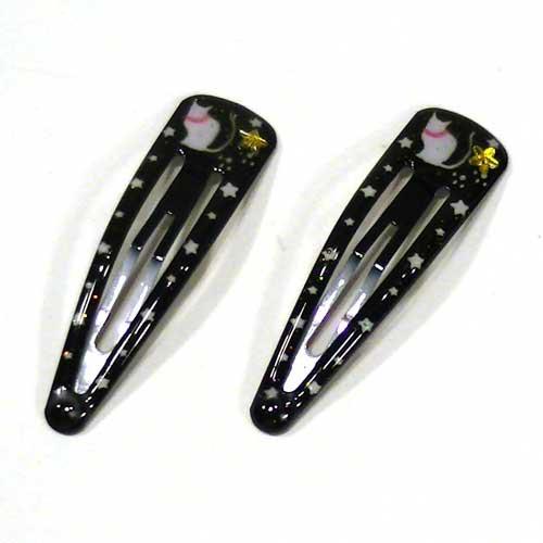 スリーピン　ネコ柄　スリーピン　２個・ブラック 1114-09