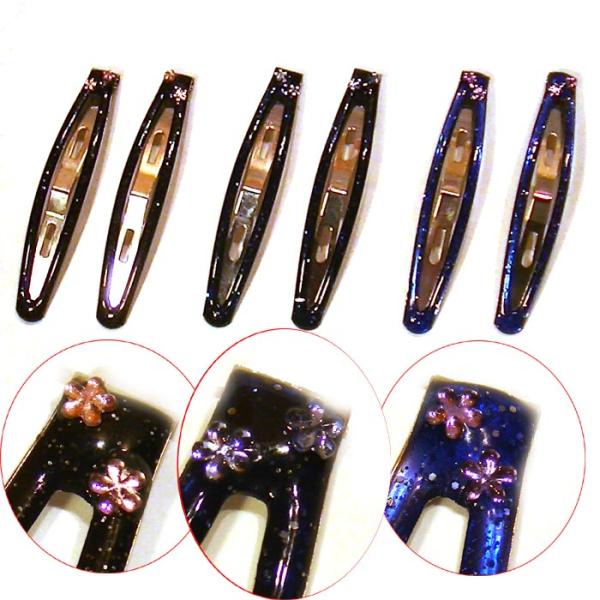 花付き　ラメ　 トップピン ２個・ブラック 1115-213  (パッチンピン パッチン留め パッチ...