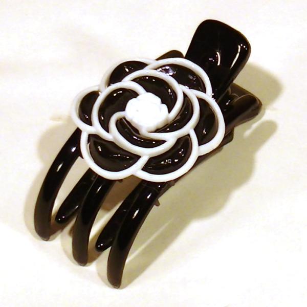 ヘアピン 髪止め 髪飾り ヘアクリップ　バラ付き サイドバンス・ブラック（ホワイト） 1123-21...