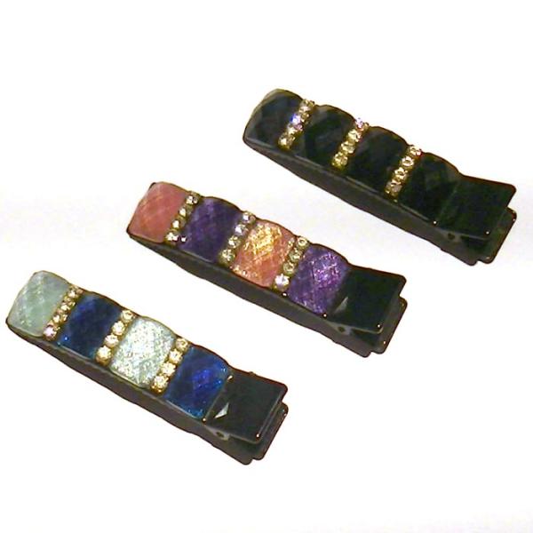 ヘアピン 髪止め 髪飾り ヘアクリップ　ラメ石 ラインストーン 太 小さな ベイククリップ・３色 1...