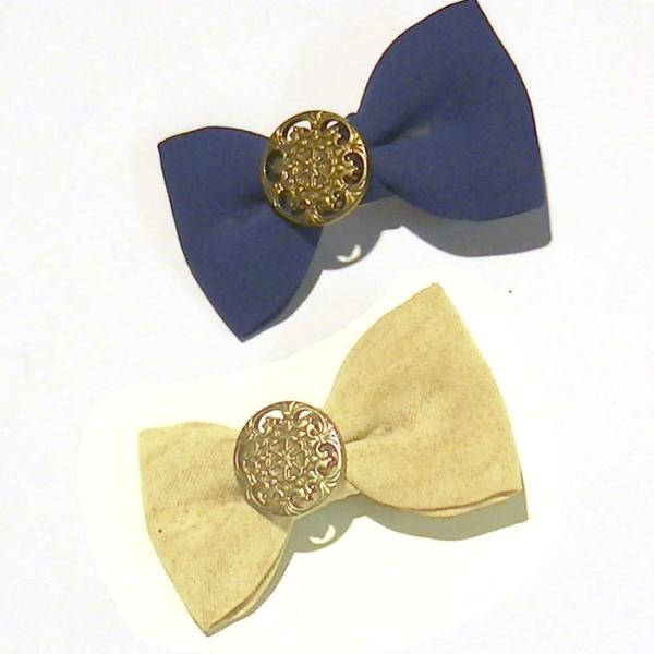 ヘアピン 髪止め 髪飾り ヘアクリップ　ゴールドボタン付き リボン ミニクリップ　無地・２色 112...