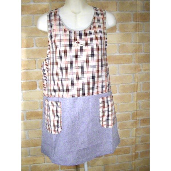 エプロン うしろ・ボタン＆ひも結び チェック柄 エプロン 2313-28　プレゼント ギフト