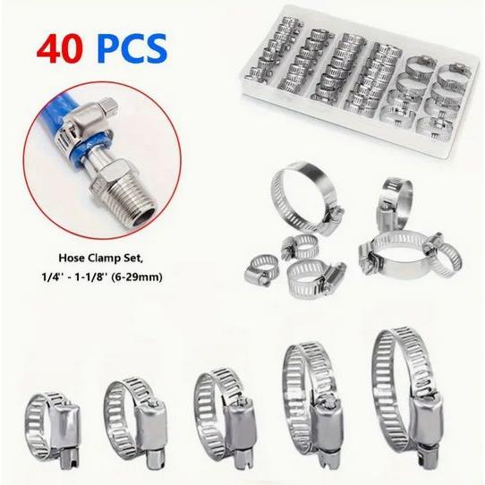 40個 ホースクランプセット 304ステンレススチール ホースクランプ パイプ インタークーラー 配...