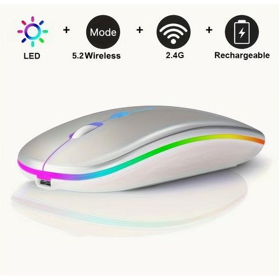 ワイヤレスマウス シルバー 静音 充電式 2.4G/BT対応