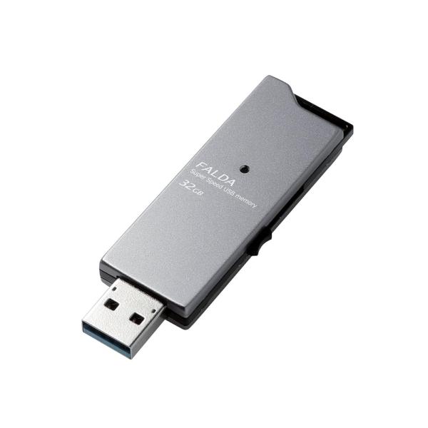 エレコム USBメモリ 32GB USB3.0 スライド式 高速転送 アルミ素材 ブラック MF-D...