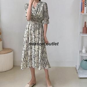 花柄 フレアワンピース春夏カシュクール風【ネコ...の詳細画像2